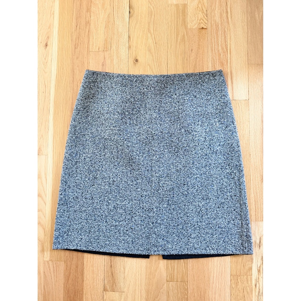 Tahari Reversible Tweed Mini Skirt Blue Grey Marled Black A-Line Retro Size 8